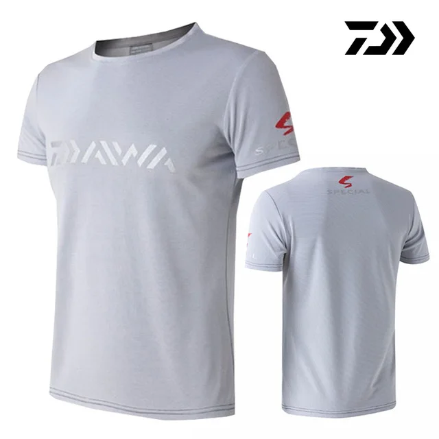 Серый New men's breathable quick-dry dawa fishing crew-neck casual fishing shirt short-sleeved ice ice summer fishing T-shirt - Цвет: Серый
