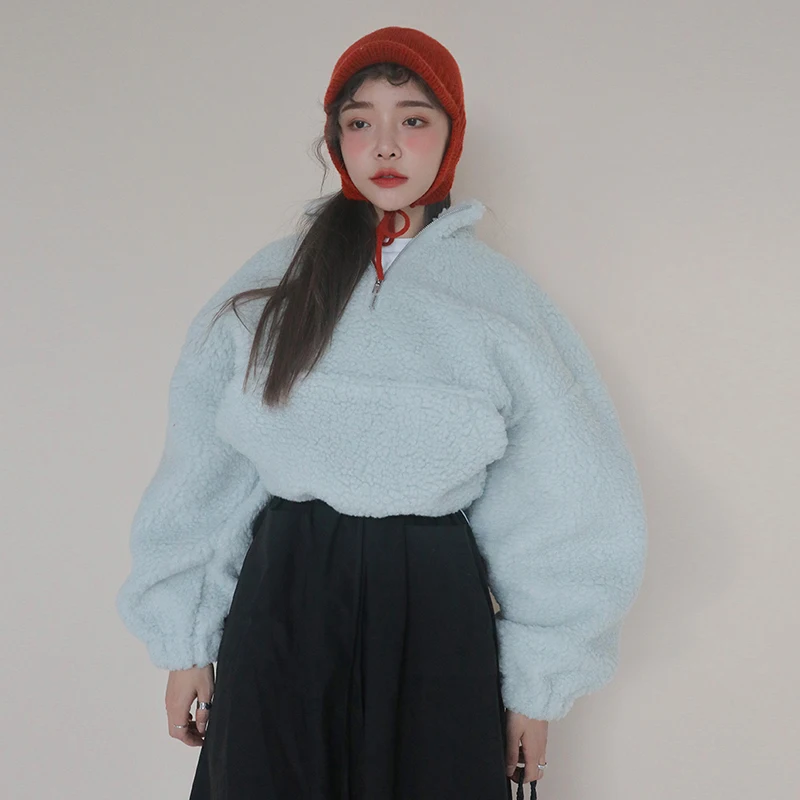 WHITNEY WANG осень зима модная уличная одежда корейский стиль однотонный флисовый свитер женские толстовки Толстый Пуловер Свободный