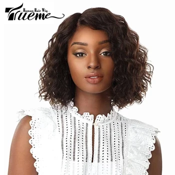 

Trueme Curly Human Hair Short Wigs For Black Women Remy Brazilian Hair Water Wave U Part Lace Wigs For Women Curly Bob Wig