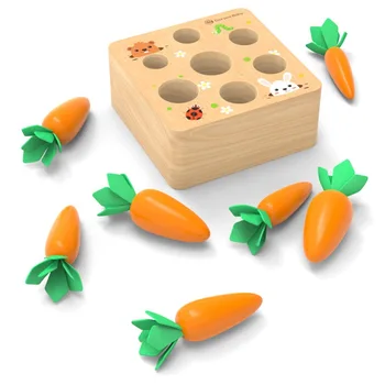 

Baby Montessori Toys Wooden Block Set Pulling Carrot Ability Matching Size Cognition Educational Toy for Children