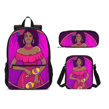 

3Pcs/Set Portfolio School Bags For Girls Cool Black Art African Girl 3D Printing Backpacks Teenager Kids Bookbag Mochila Escolar