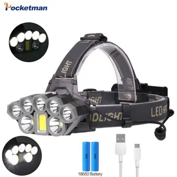 

XML COB LED Headlight 18650 Battery USB Rechargeable Headlamp Brighter Torch 6000 Lumens Portable Flashlight