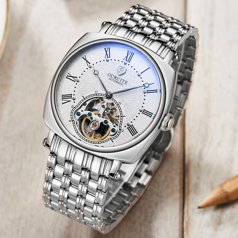 Мужские часы Топ люксовый бренд Tourbillon автоматические механические часы мужские из нержавеющей стали 5 бар водонепроницаемые дизайнерские часы модные
