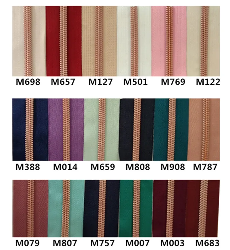 4M 5# Colored Cloth Rose Gold Teeth Plastic Coil Zippers Bag Nylon Crop Coded Zipper for Sewing DIY Zips Garment Accessories