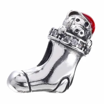 

Authentic 925 Sterling Silver Bead Charm Red Enamel Christmas Stocking Beads Fit Women Bracelet Bangle Jewelry