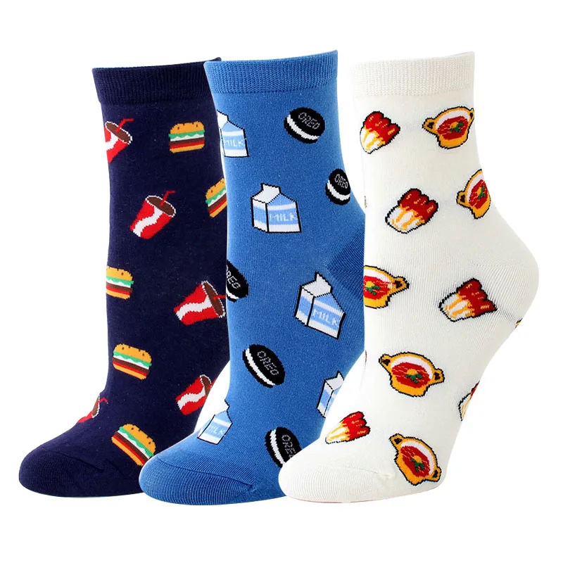 F 3pairs Женские хлопковые носки милые носки с героями мультфильмов женские теплые носки с красочным принтом в стиле Харадзюку на зиму и осень модные уличные носки 3 пар/лот# F - Цвет: F 3pairs
