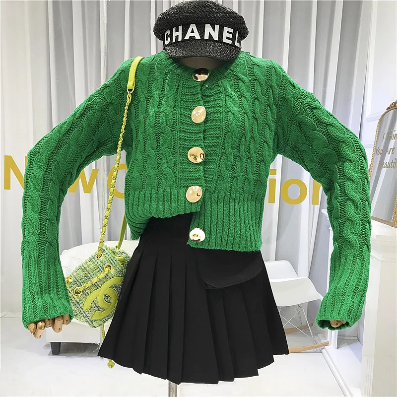 Корейский модный кардиган женский вязаный свитер Argyle High Street с круглым вырезом на пуговицах укороченный свитер женский кардиган осень зима