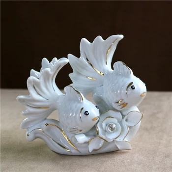 

Chinese Style Porcelain Golden Fish Figurine Ceramic Pet Fish Statue Aquarium Ornament Craft Present Home Decor Art Collection