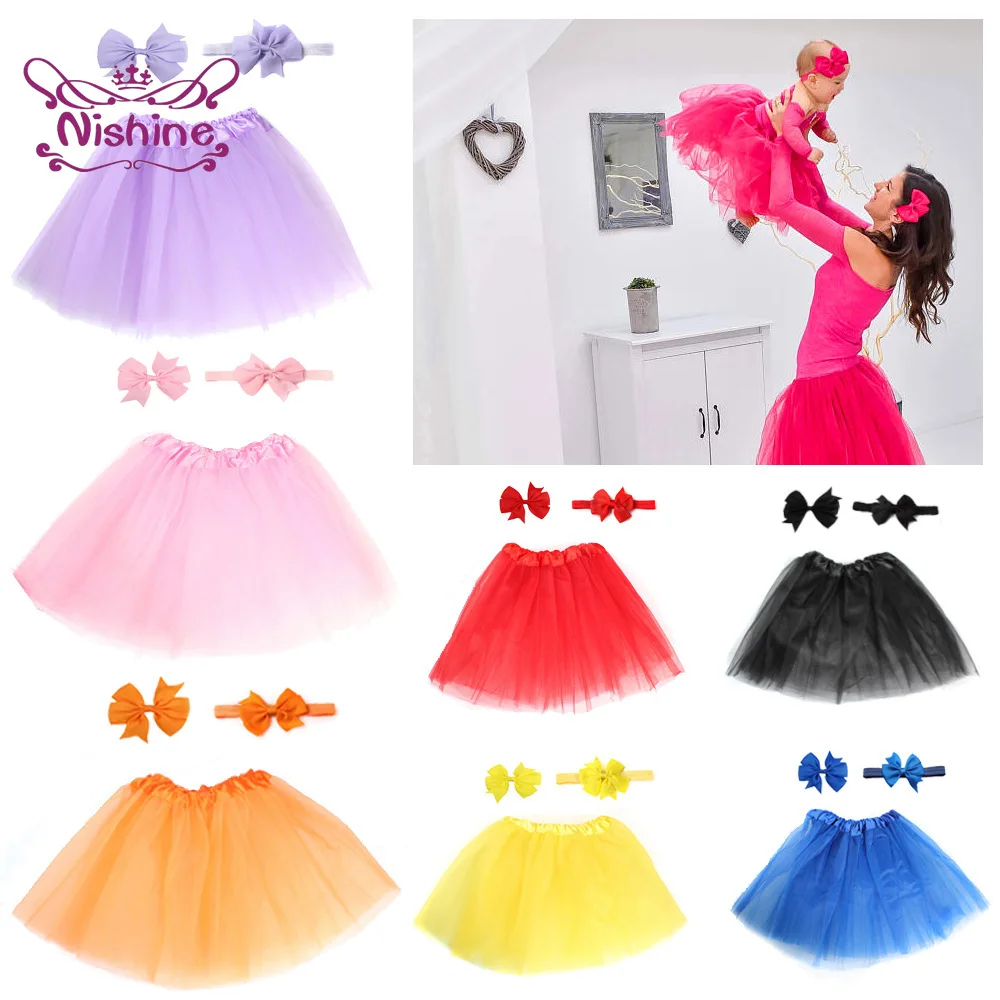 

Nishine Infant Solid Color Tutu Skirt and Bowknot Hair Clips Hairband Set One Hundred Days Baby Photography Props Kids Gifts