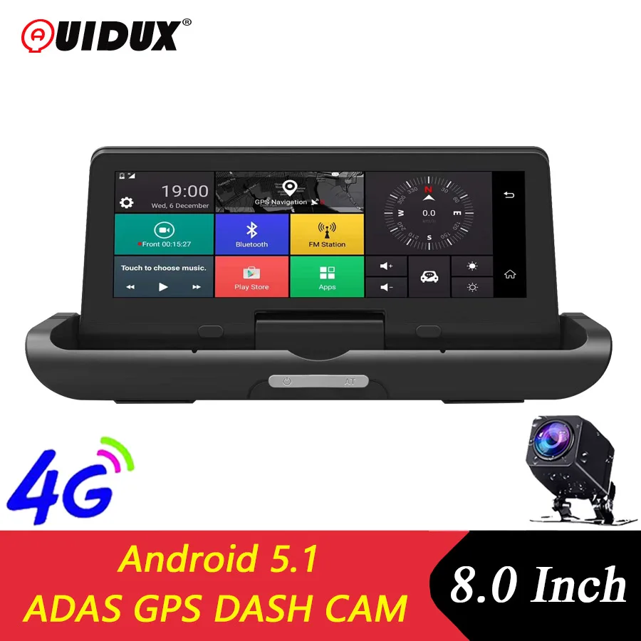 QUIDUX 8 дюймов 4G ADAS Автомобильный видеорегистратор Камера gps FHD 1080P Android Dash Cam навигация автомобильный видеорегистратор двойной объектив с камерой заднего вида