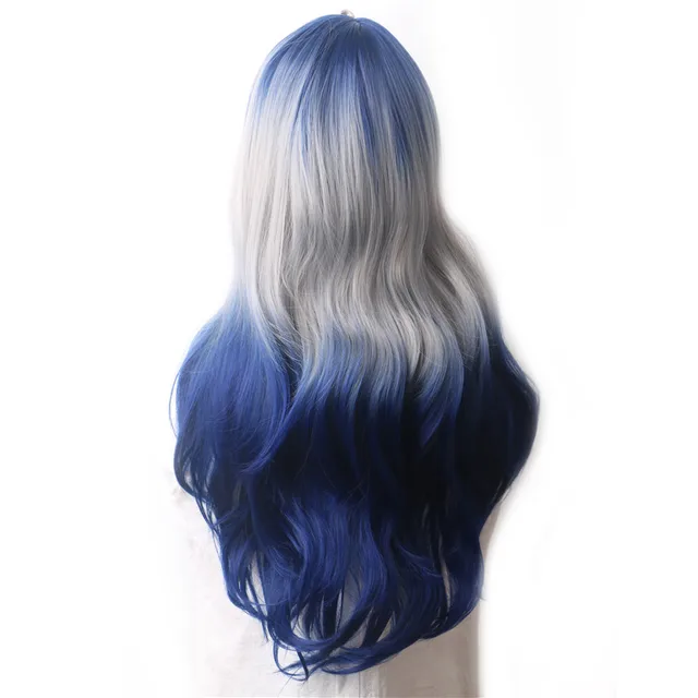 WoodFestival Wavy Synthetic Hair Wig Cosplay Ladies Colored Long Wigs For Women White Pink Red Dark Brown Green Blue Grey Ombre Same As Picture