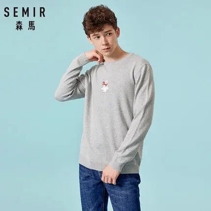 SEMIR осенний однотонный мужской свитер 6 цветов приталенный хлопок с круглым вырезом размера плюс трикотажные пуловеры Теплые мужские свитера - Цвет: Middle flower ash