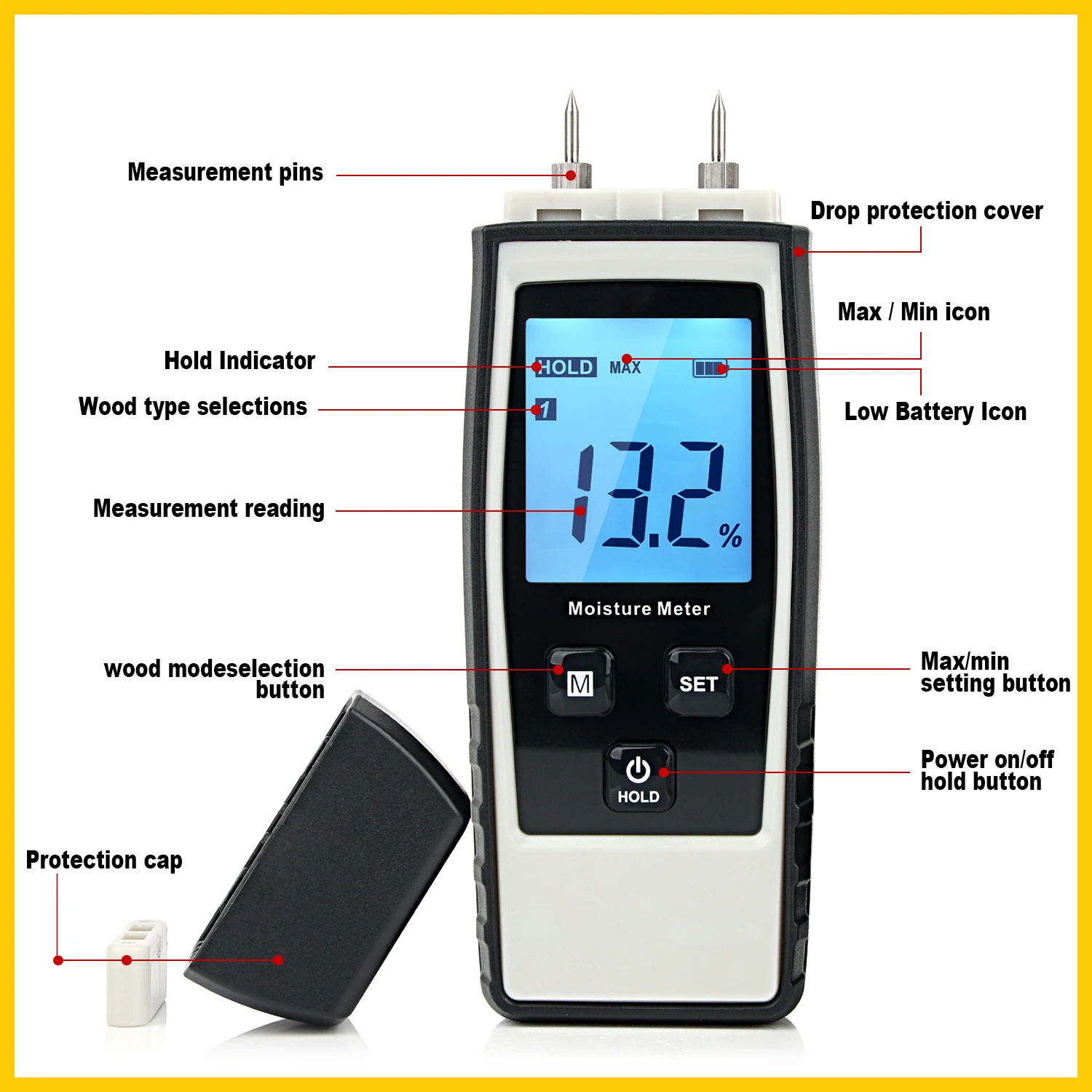 RZ Moisture Meter Digital Wood Moisture Meter 0-80% Wood Working Tester Measuring tool RZ660 wood moisture meter