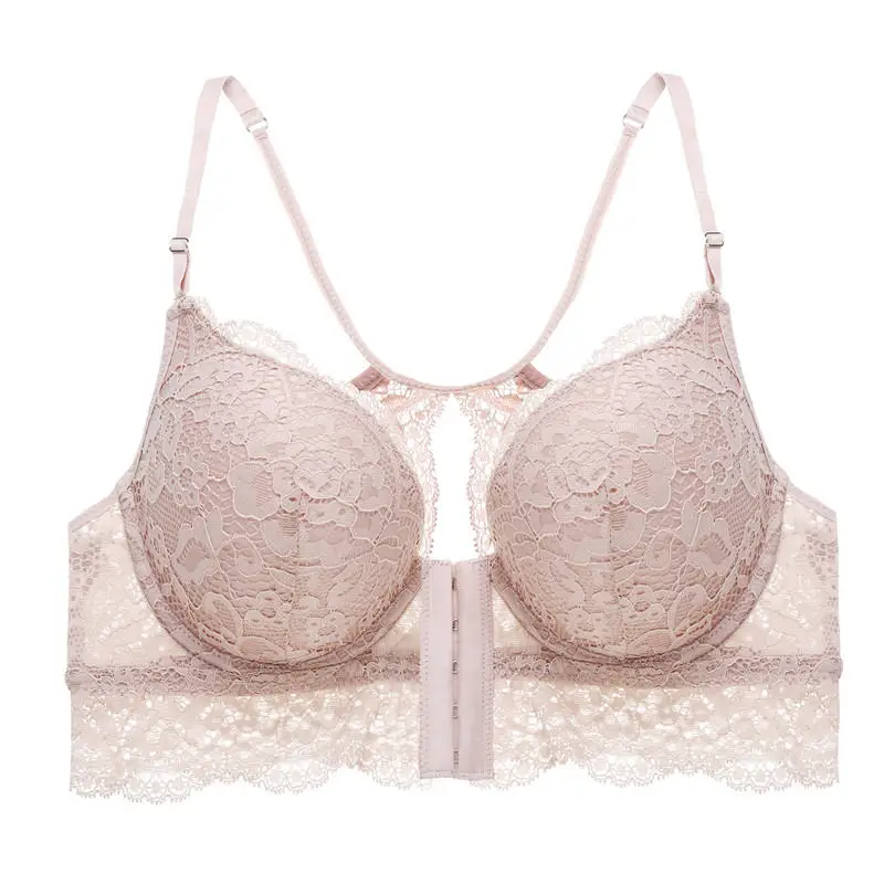 Front Closure Sexy Push Up Bra for Women Lace Bralette Beauty Back Brassiere Underwire Bras Female Lingerie Underwear Big Size - Цвет: khaki