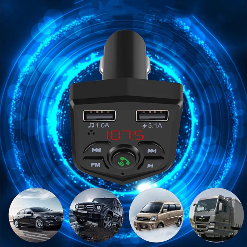 Автомобильный Bluetooth fm-передатчик, беспроводной комплект Hands Free, MP3 музыкальный плеер, поддержка TF карты, 5 В, 2.1A, USB, прикуриватель, автомобильное зарядное устройство