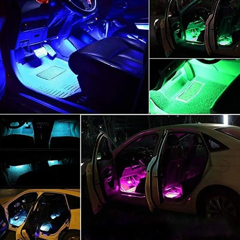 

Car LED Atmosphere Lamp One Dragging Four 12 Lamp Remote Control Colorful Light 270E