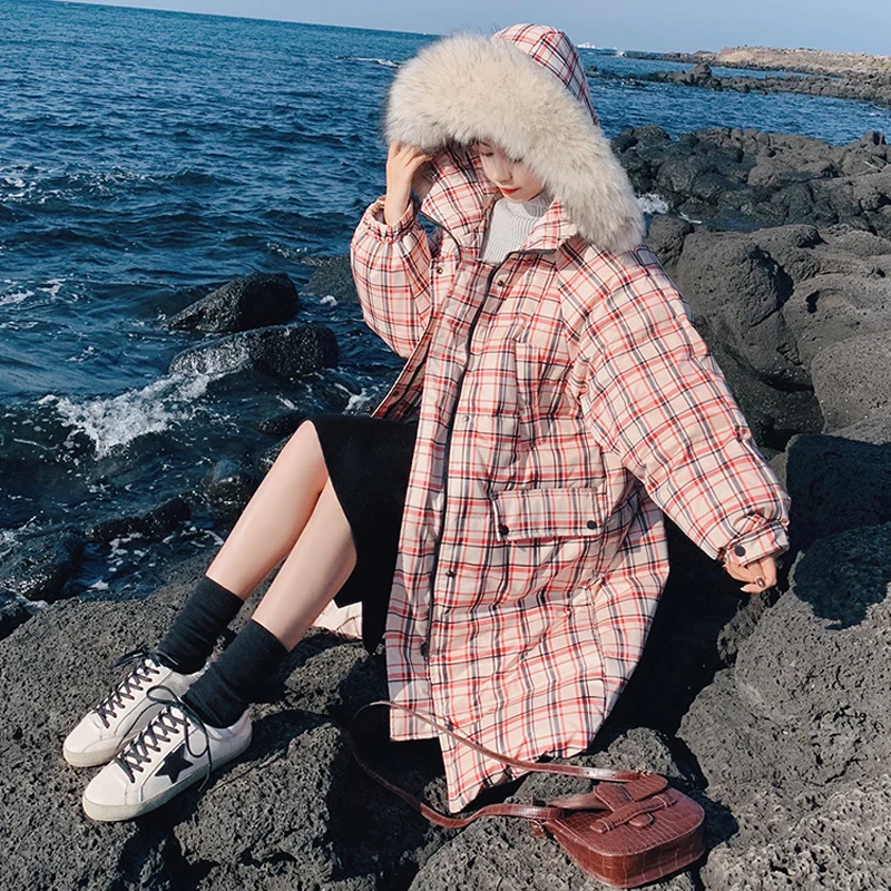 Bella philosophy Wonder parkas зимние теплые ватные женские парки в клетку с меховым воротником женские повседневные плотные пальто розового цвета с карманами