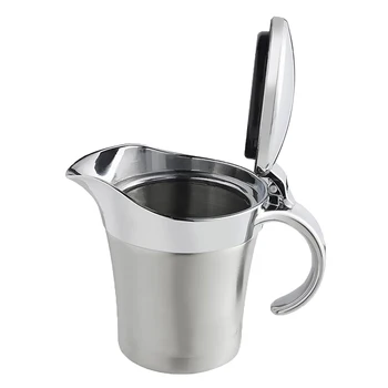 

Kitchen Stainless Steel Gravy Boat Insulated Sauce Serving Jug W/ Lid Silver