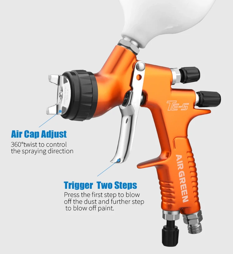 TE-S профессиональный автомобильный водяной пистолет-распылитель на основе HVLP гравитационная подача Аэрограф 1,3 мм сопло, чашка 600cc