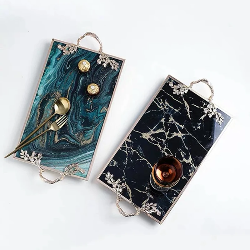  Luxury Home Decoration Marble with Gold Inlay Serving Tray Rectanguler Kitchen Storage Plate Drinkw - 4000172736739