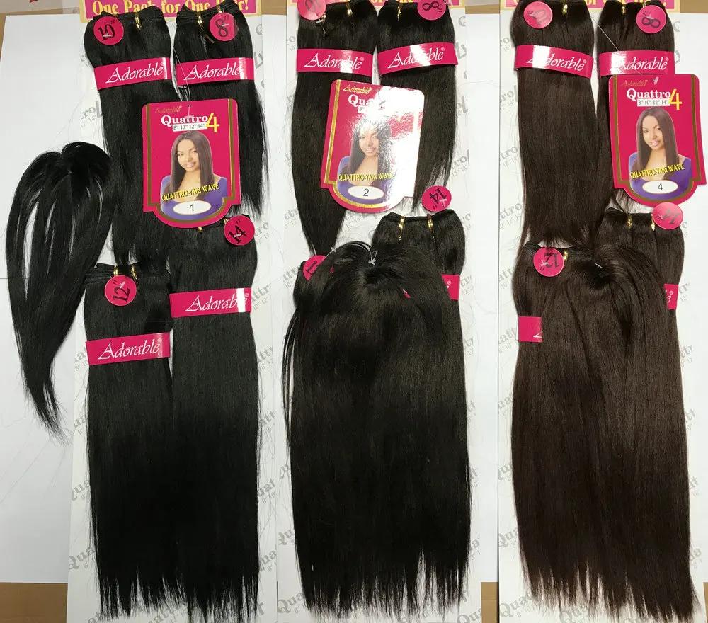 Adorable Synthetic Hair Quattro YAKI WAVE 4PCS+1 Set /8-14inch Extension Weave Bundles With Closure African American Afro