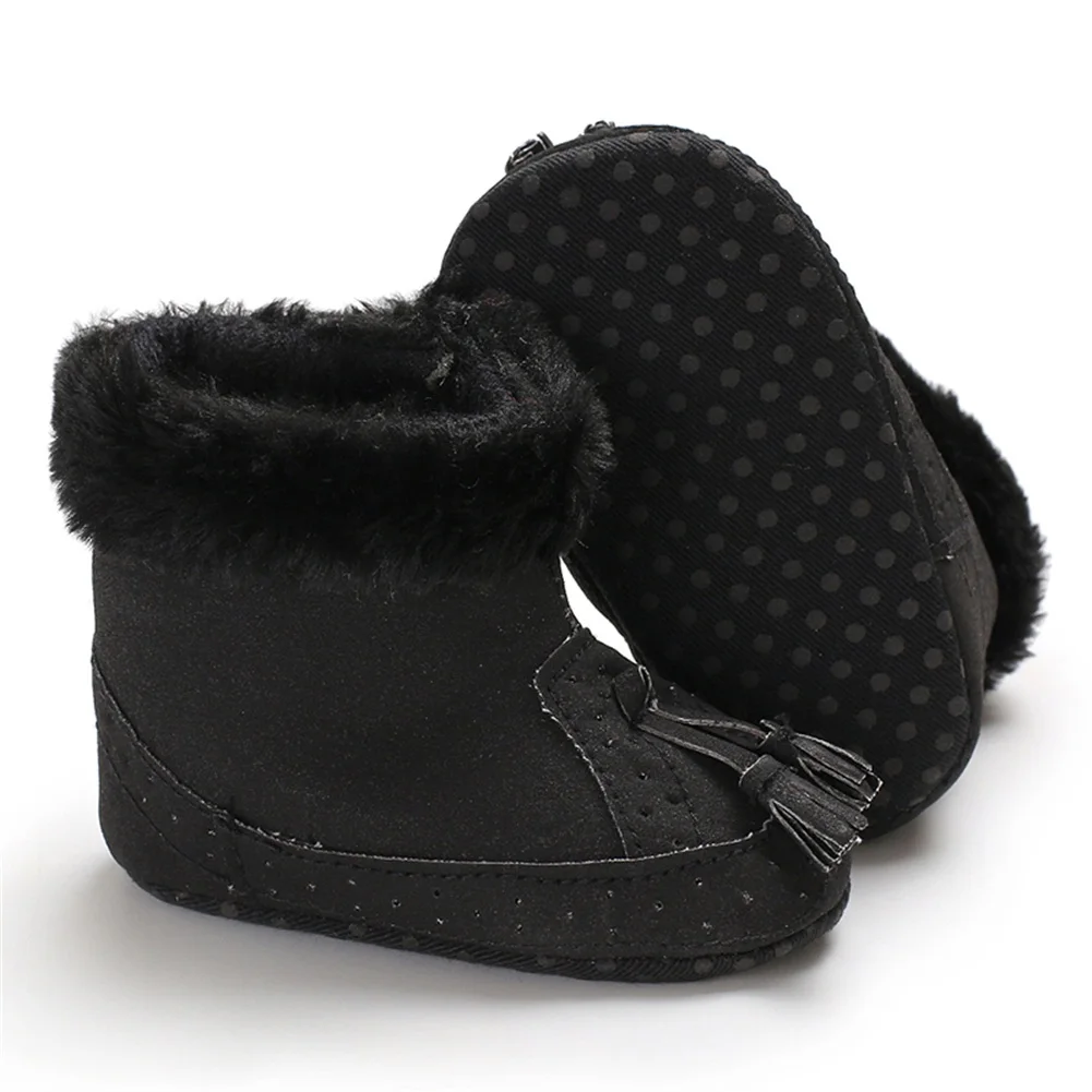 Зимние Хлопковые вязаные флисовые зимние сапоги для маленьких девочек; теплая мягкая обувь на меху для кроватки