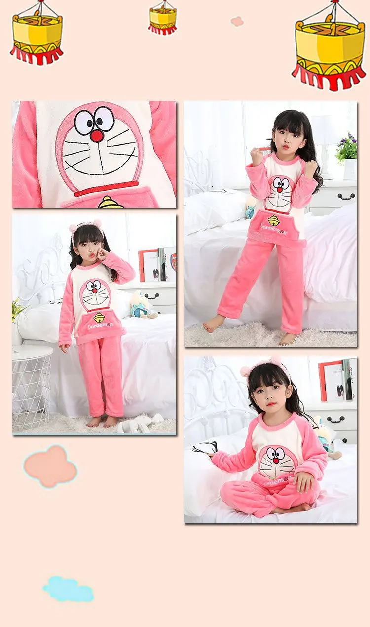 Winter Flannel Kids Pajamas Sets Child Warm Sleepwear Cartoon Animals Print Baby Girls Boys nightwear Children Pajamas