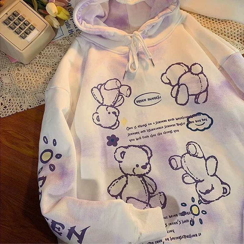 E Girl Spring Autumn Tie Dye Hoodie Women Thick Warm Cute Pink Oversized Sweatshirt Hooded Harajuku Sweatshirts Vintage Pullover