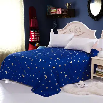 

50 Blue Color Flat Sheet Moon Stars Flat Bed Sheet For Single Double Bed Children Adults Bed Sheet (No Pillowcase)