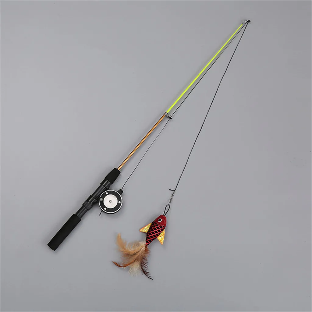 Выдвижная удочка для питомцев, кошек, прорезыватель, рыба, подвеска в форме куклы с перьями, интерактивные игрушки, котенок кошек, удочка для рыбалки, палочка, стимулирующие товары для домашних животных