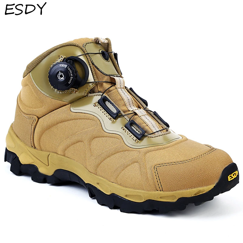 

Esdy Military Tactical Mens Boots Quick Response Boots Combat Ankle Boot Army Work Shoes Automatic Buckle Design Tactical Boots