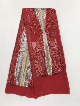 

Luxurious embroidered leaf pattern lace and sequins popular African French gauze mesh lace fabric sequins lace bride fabric