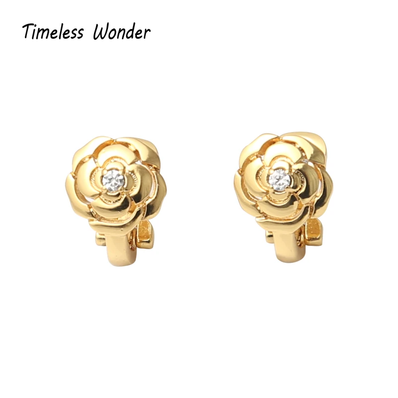 

Timeless Wonder Stunning Crystal Zirconia Camellia Stud Earrings Fancy Jewelry Gothic Boho Top Designer New Rare Gold Ins 5522