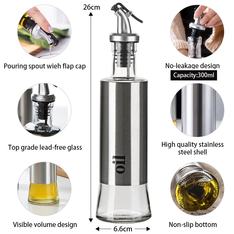 Alfie Olive Oil Dispenser Glass Bottle Leakproof Cooking Oil Storage Container with Automatic ON/OFF Cap Vinegar Dispensing Cruets Perfects for Kitchen and BBQ Non-Drip Pour Spout Non-Slip Handle 