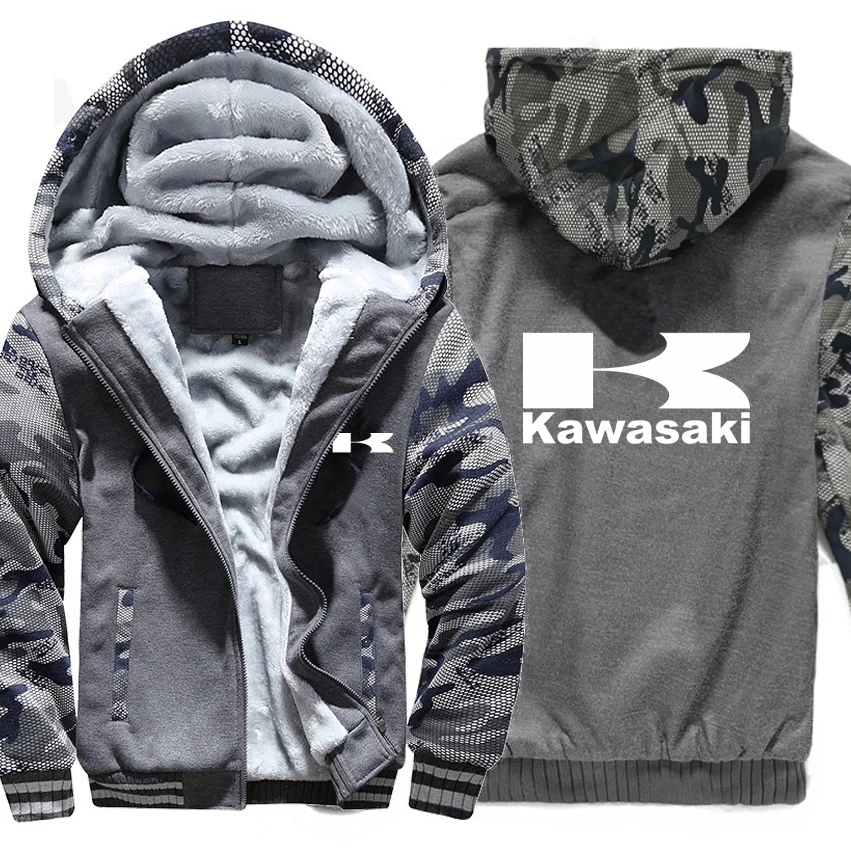 Kawasaki, моторные толстовки зимняя камуфляжная теплая зимняя куртка с капюшоном на утином Для мужчин флис Мотоцикл Kawasaki Толстовка - Цвет: As picture