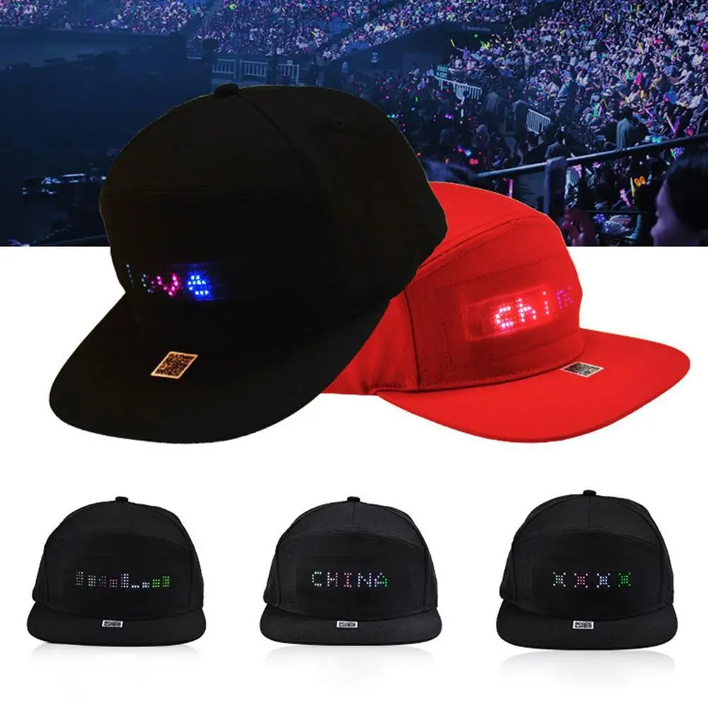 Хип хоп Мужские Женские шапки Bluetooth светодиодный головной убор программируемый кредитный рулон Доска для сообщений бейсбольные вечерние