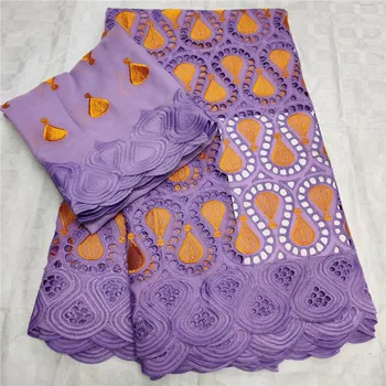

Beutiful Light Purple With Embroidery African Cotton Lace Fabric And 2Y Swiss Voile Lace Material OCV31(5+2y)
