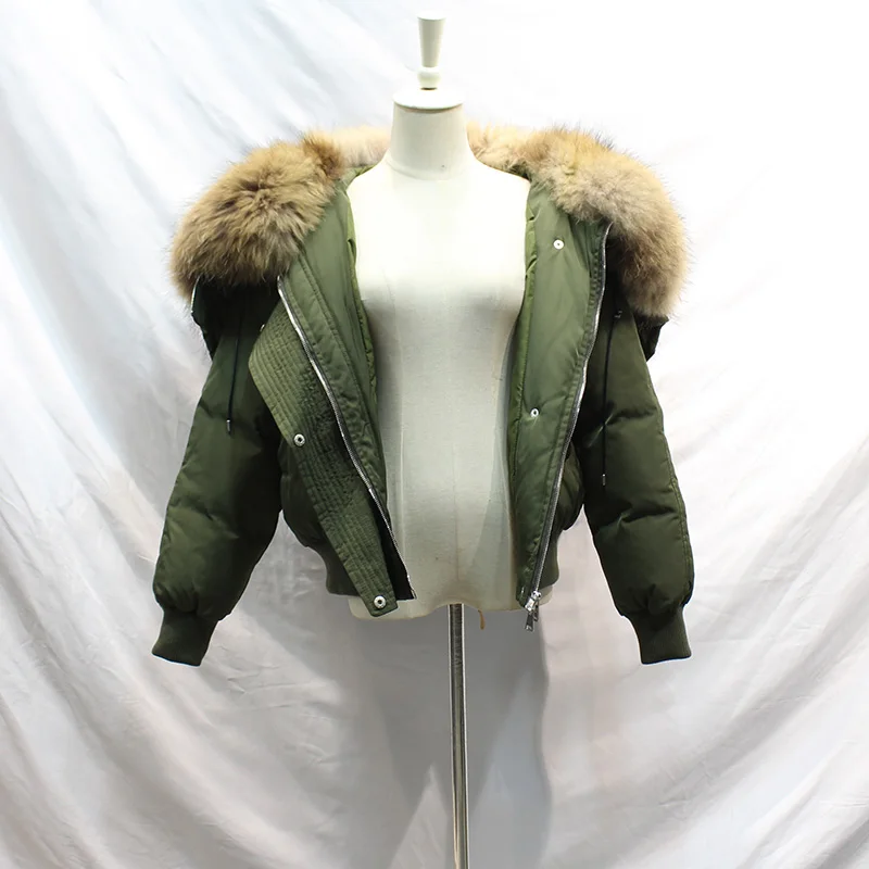 Женская куртка, пальто, ветровка, пуховик с большим натуральным мехом, толстовка с мехом енота, воротник, женская зимняя теплая одежда оверсайз