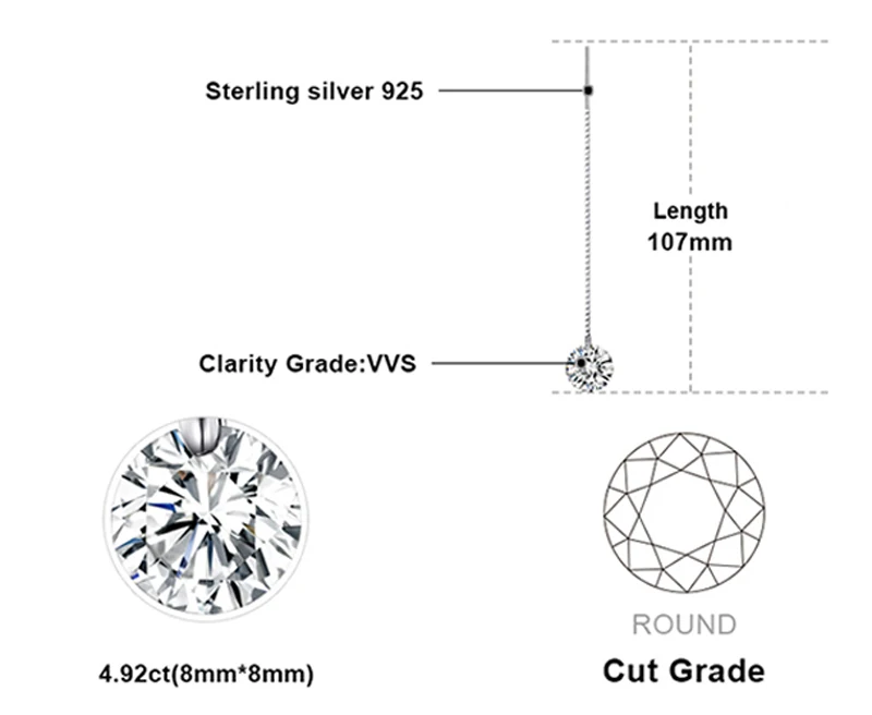 YANHUI ювелирные изделия Серебро 925-й пробы Подвеска на цепочке Серьги 8 мм кубический цирконий CZ длинные висячие серьги для женщин HE005