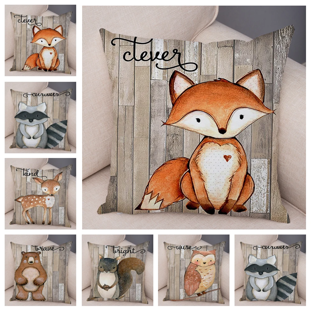 Cushion-Cover Pillow-Case Animal Squirrel 45x45cm Nordic Cartoon Decor Fox Colorful Cute