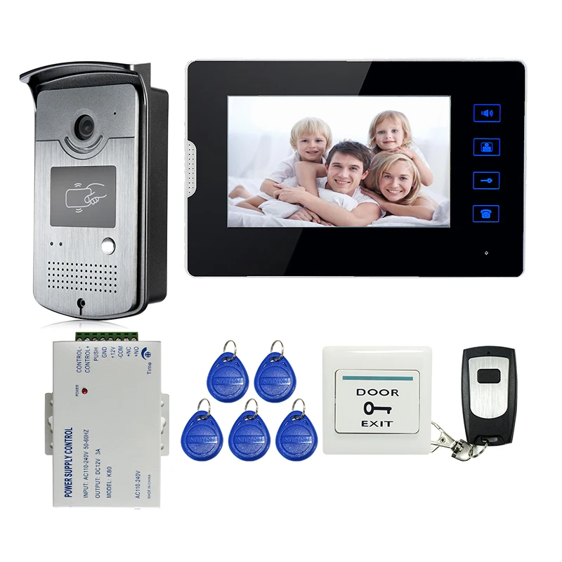 

Wired 7" Touch Screen Video Door Phone Intercom RFID System + 2 Monitor + 1 Outdoor Camera + Power Supply Control Electric lock