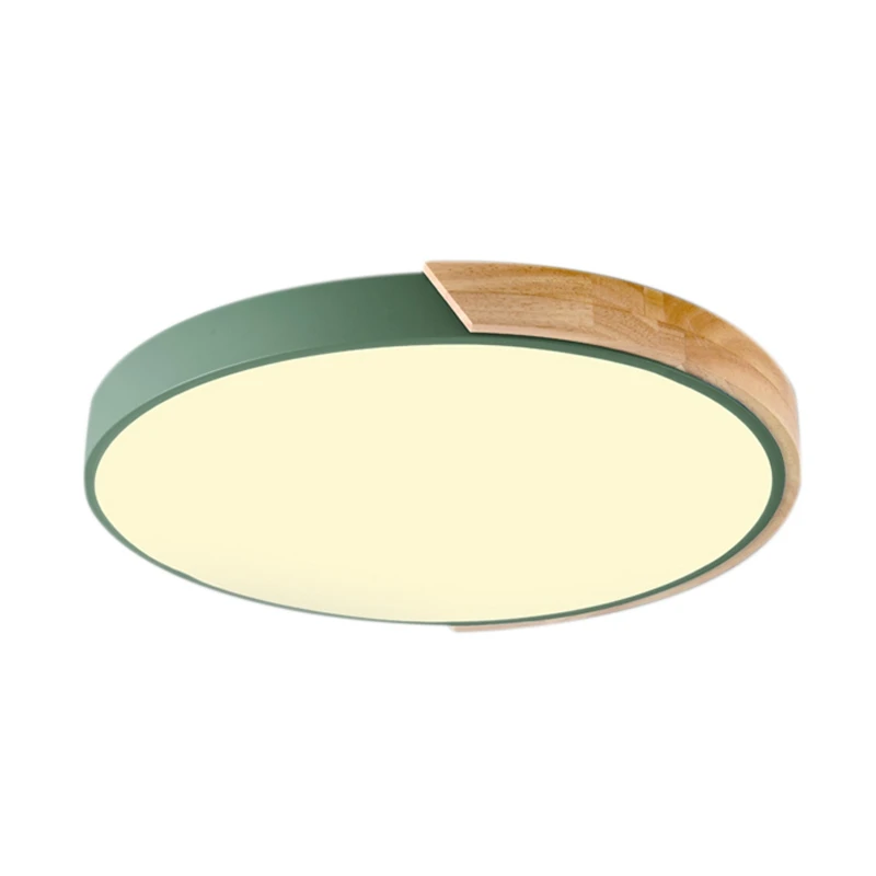 

Nordic Oak Wood Adjustable Led Ceiling Lamp Warm Light Round Bedroom Lamps Army Green 30Cm
