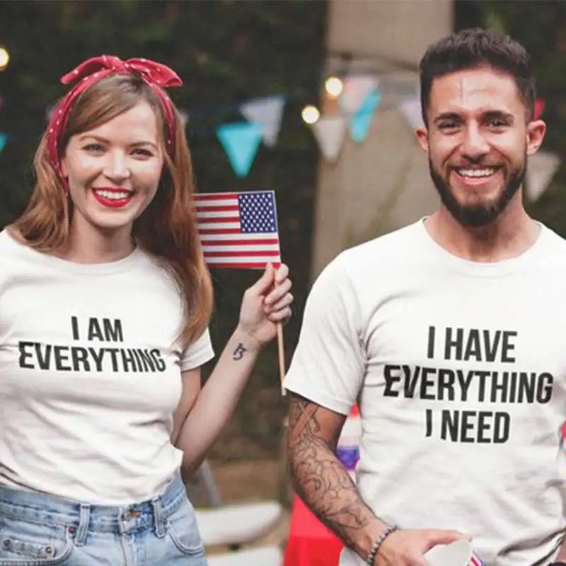 Футболка для влюбленных с надписью i am everything Топы И Футболки Для Женщин Летняя