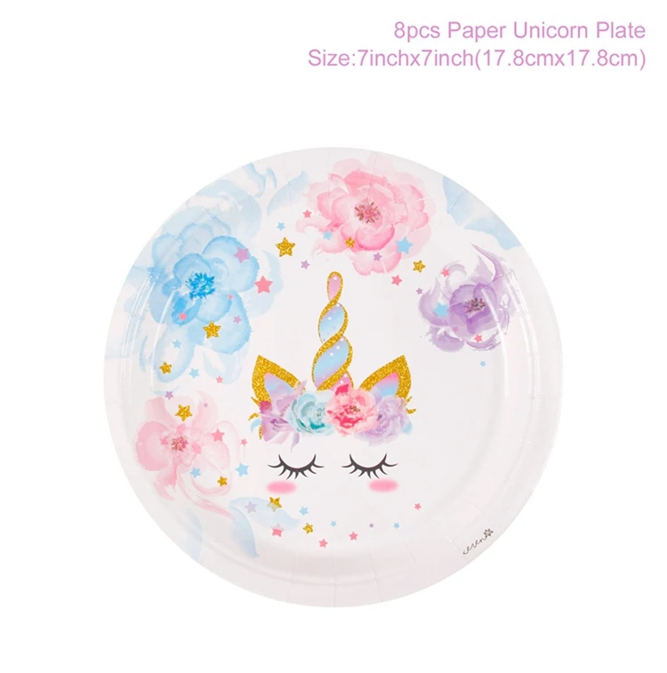 7inch Plate 8pcs Вечерние украшения в виде единорога, висячие украшения в виде единорога для вечеринки в честь Дня рождения, украшения для девочек - Цвет: 7inch Plate 8pcs