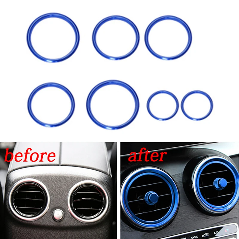 

7 Pcs Instrument Panel Air Outlet Outer Decoration Ring Aluminium Alloy Vents Trim Stickers For Mercedes-Benz C Class W205 GLC