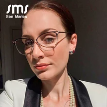 Тренд кошачий глаз металлические очки Рамка для женщин бренд винтажные плоские зеркальные мужские ретро декоративные с близорукостью очки для компьютера