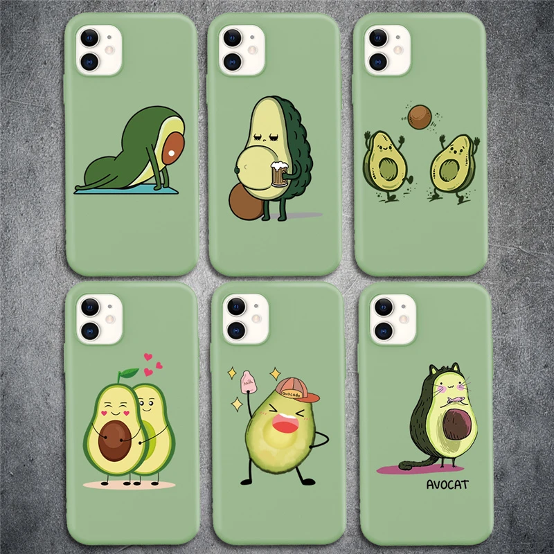 Funda de silicona blanda con dibujos animados para iPhone, carcasa bonita  con diseño de aguacate para iPhone 12, 11 Pro Max, X, XR, XS Max, 7 Plus, 8  Plus, 12 Mini, novedad|Fundas