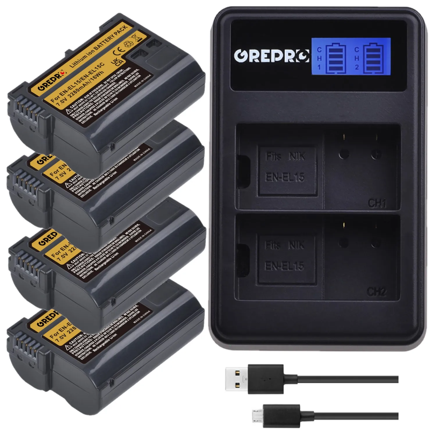 

Battery Charger with EN EL15A EL15 EL15B EN-EL15C Battery for Nikon Z5 Z6 Z7 D850 D750 D810 D780 D800 D7000 D7500 D500, D600