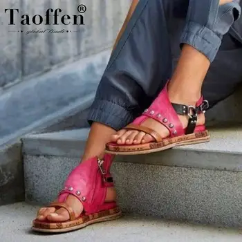 

Taoffen Women Sandals Retro Fashion Summer Shoes Woman Buckle Rivets Spring Casual Sandals Female Footwear Size 35-43