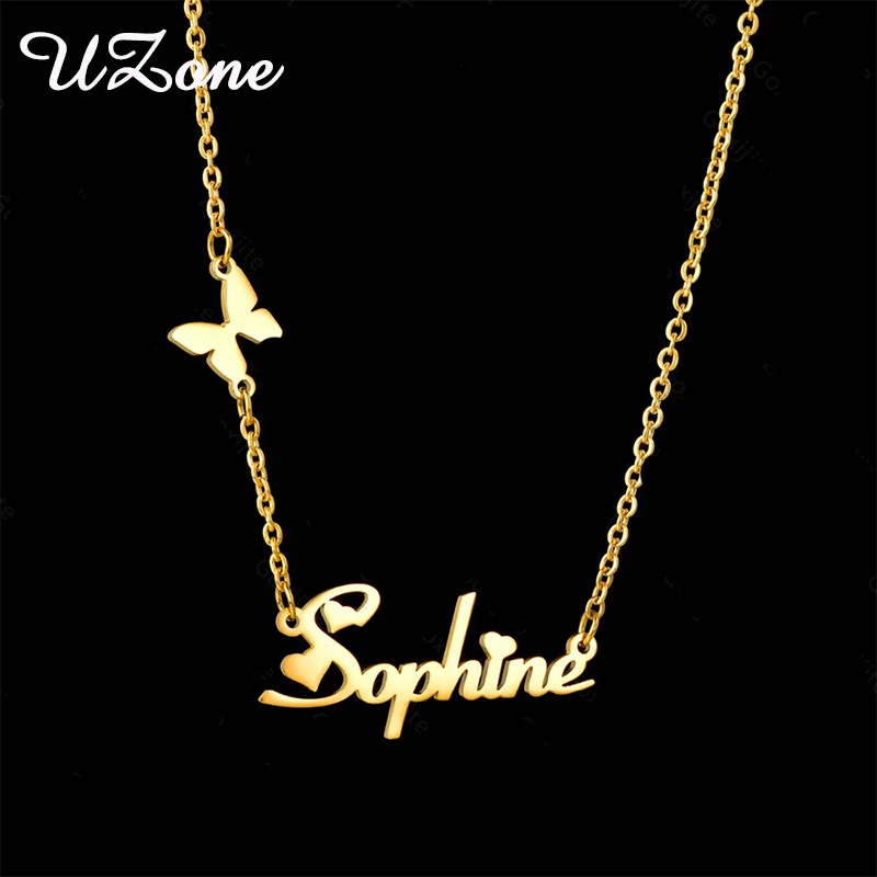 

UZone Butterfly Custom Name Necklace Stainless Steel Personalized Nameplate Choker Necklace Charm Gifts Dropshipping